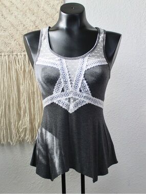 Betsey Johnson Small  Charcoal Grey Lace-Trim Tank top